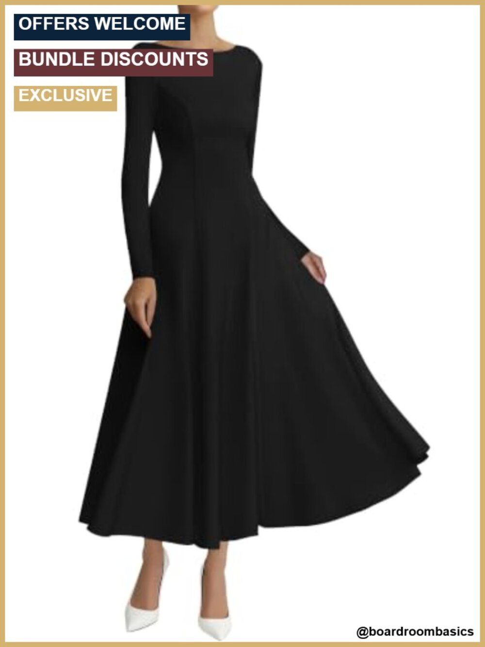 Long Sleeve A-Line Maxi Dress Fit Flare Wedding Guest Cocktail